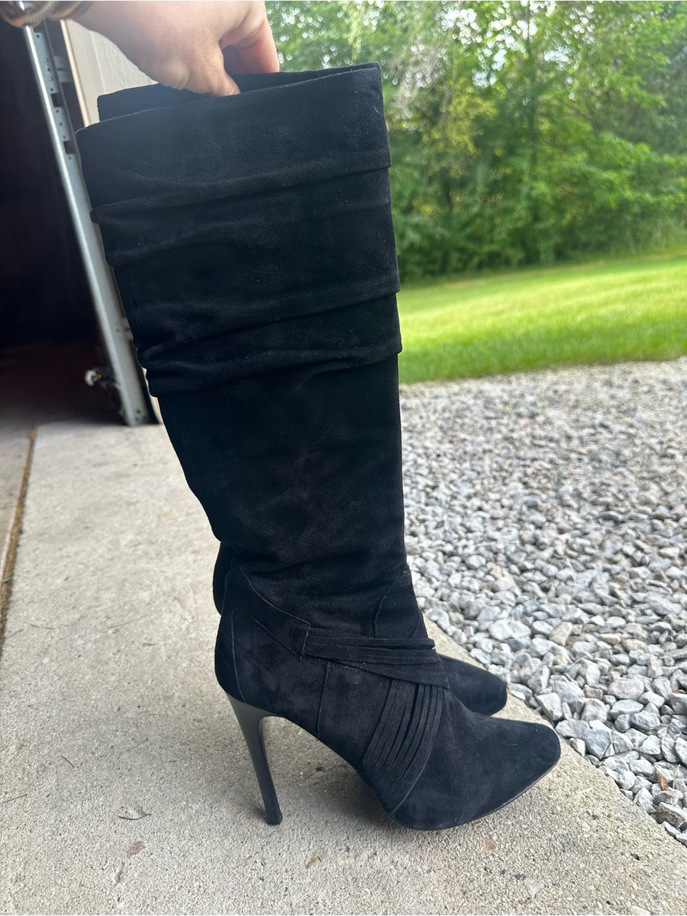 Donald J. Pliner Black Suede Knee-High Stiletto Boots - Women